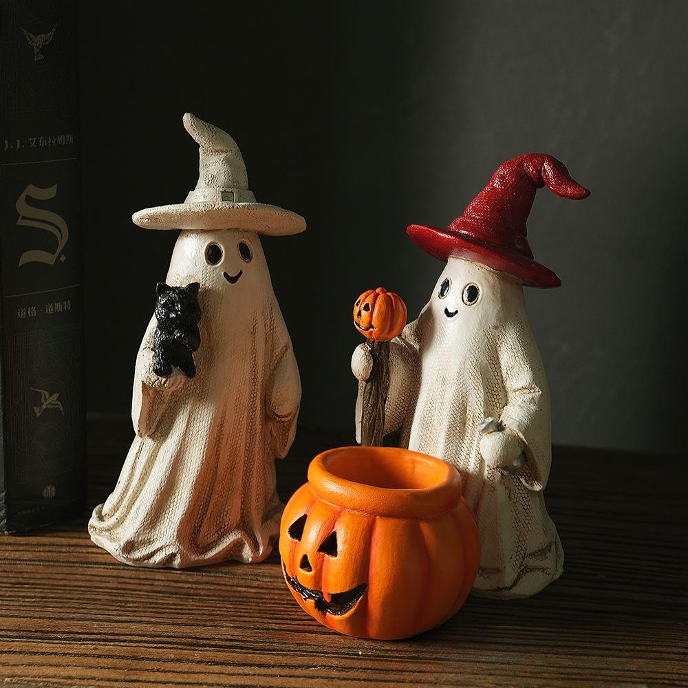 Halloween Ghost Figurine Decoration Resin Pumpkin Spooky Statue Home Ornaments Desktop Bookshelf Holiday Scene Ghost Props Decor
