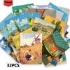 32pcs, Oil Painting Rustic Postcards, Room Decoration Stickers, Brochure Materials, Souvenirs, Collectibles and Mailing