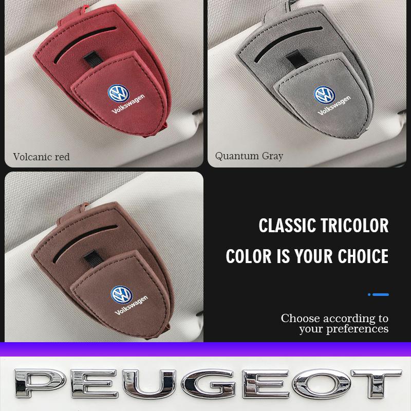 Suede Glasses Clip Car Sun Visor Card Ticket Clamp Fastener Valve Cap For VW Golf Amarok T5 Phaeton Teramont ID3 Tiguan T-Cross