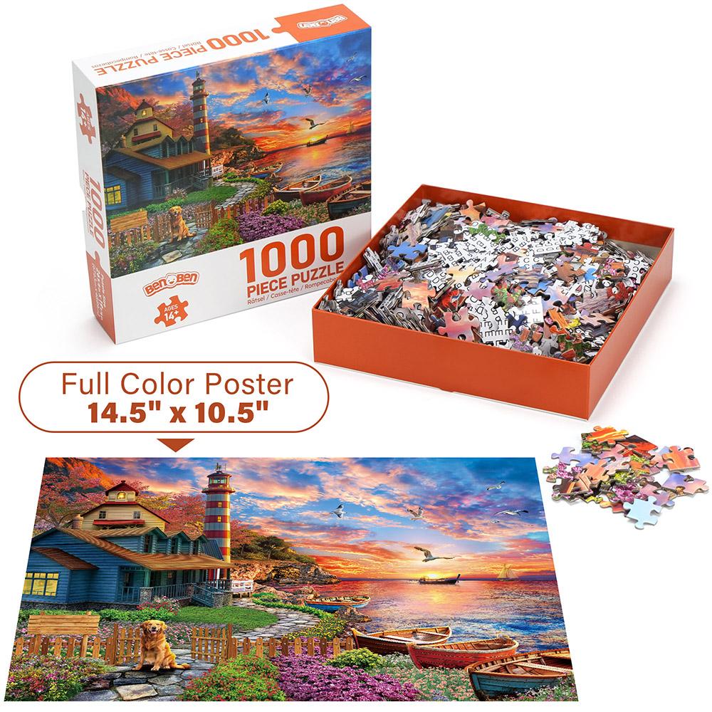 Puzzles for Adults 1000 Pieces, Sunset Lighthouse, Jigsaw Puzzles with Letters On Back Challenging Puzzles for Family Game Night