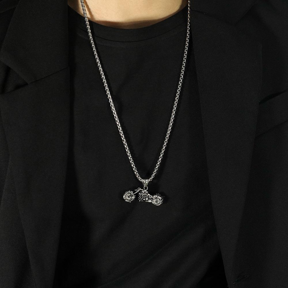 Accessories, Retro Trendy Man Domineering Pendant, Stainless Steel Creative Skull Motorcycle Pendant Necklace
