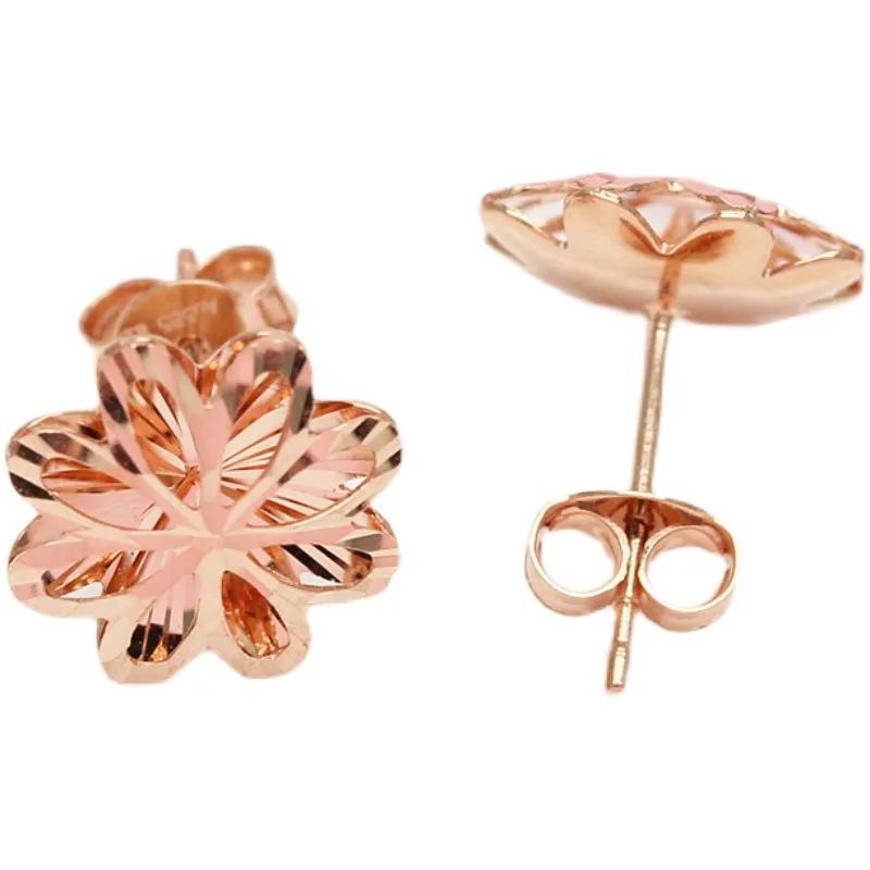 Exquisite Russian Purple Gold Classic Car Flower Rose Stud Earrings Sweet Rose Gold Hollow Flower Stud Earrings Jewelry