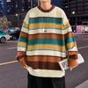 Men's Retro Color-Blocked Striped Sweater - Soft, Cozy, Loose-Fit Knitwear for Autumn/Winter Casual Wear