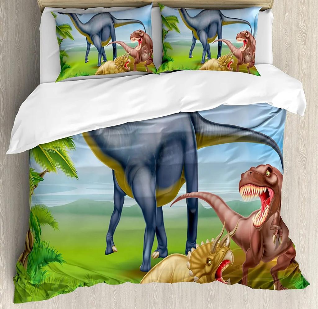 Sada 3ks povlečení Dinosaurus kreslený černobílý domácí textilní povlak na přikrývku Pouzdro na polštář Chlapec Kid Dospívající dívka Sada povlaků na povlečení