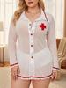 Plus Size Sexy Nurse Costume: Women's Sheer Shirt Style Pajamas with Lace Trim & Thong