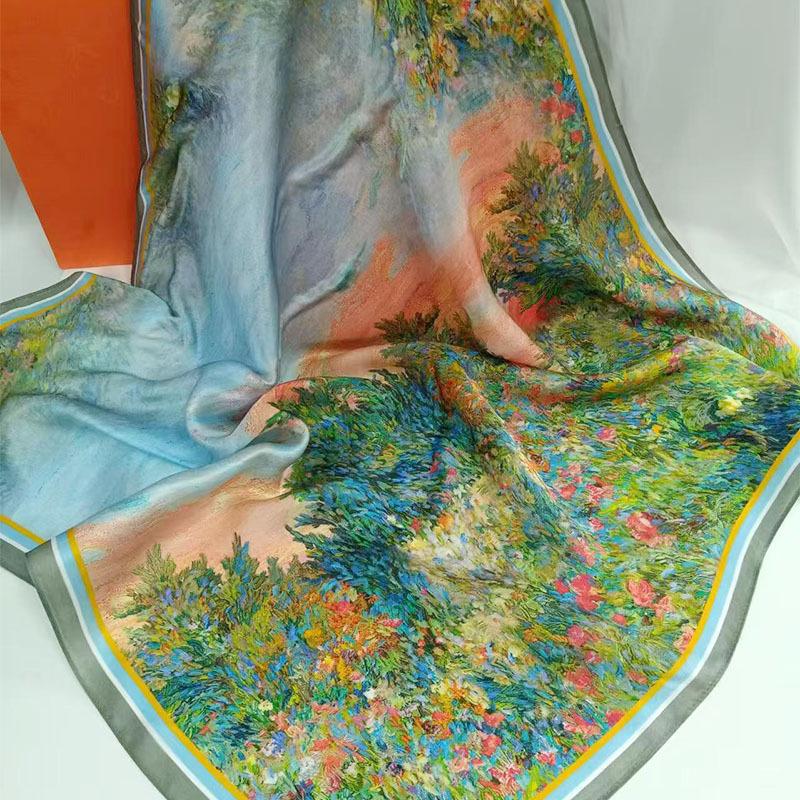 

Silk scarf - women s spring/autumn fashion neck scarf, chinese knot square scarf, premium silk scarf for gifting 68*68