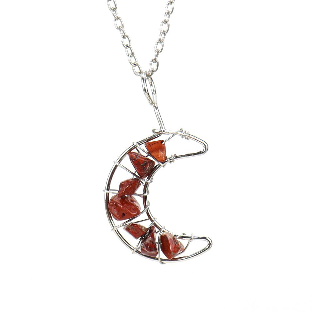 Silver Hand-Wound Colorful Gravel Bead Crystal Amethyst Moon Pendant Necklace N130