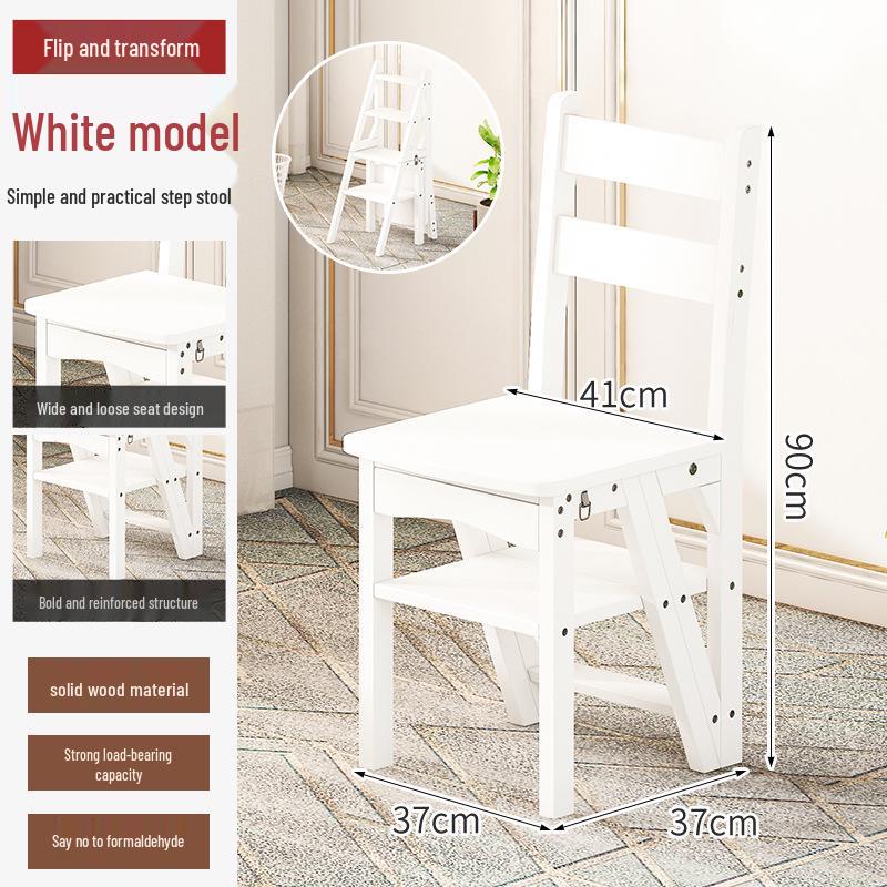 Solid Wood Reversible Three-Step Folding Ladder Stool for Indoor Use