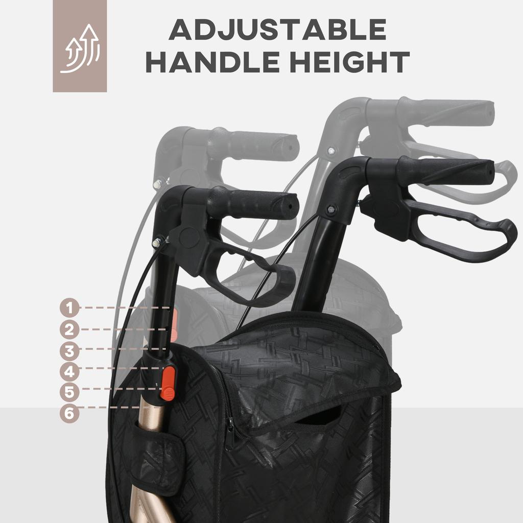 3 Wheel Rollator, Lightweight Aluminium Tri Walker with Adjustable Handle, Storage Bag and Dual Brakes, Folding Mobility Walking Aid for Elderly
