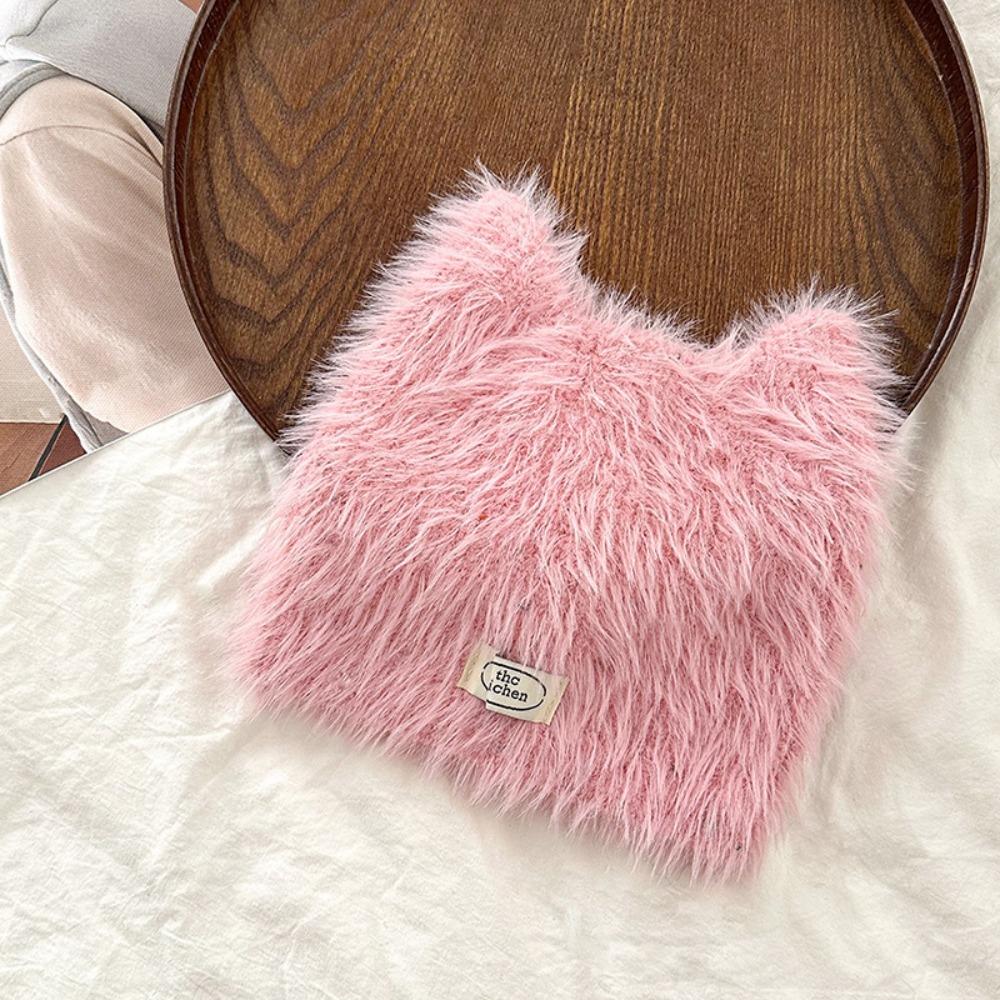 

Keep Warm Plush Knit Hat Fluffy Plush Ear Protection Bonnet Cute Kids Pullover Cap Children
