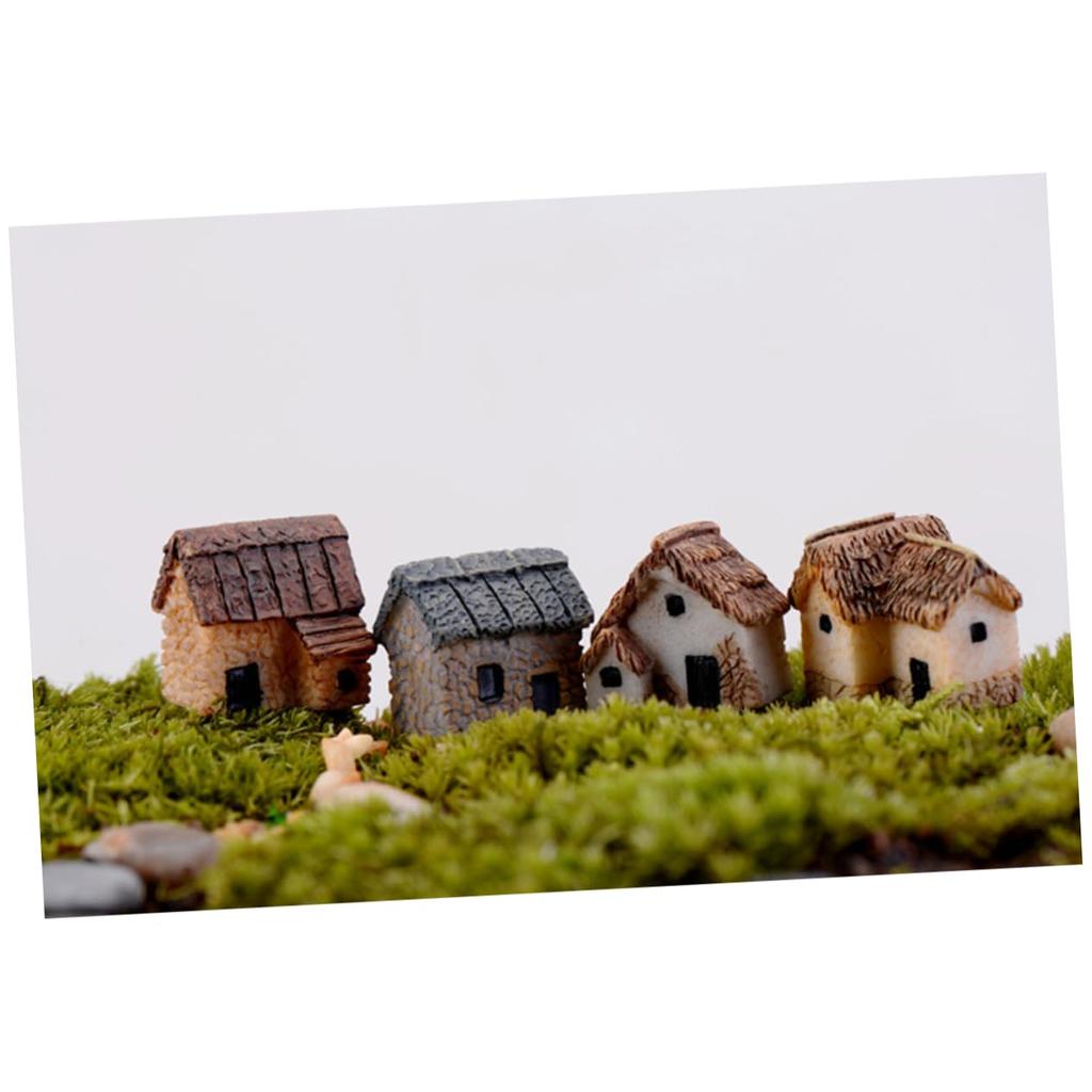 VANZACK Set of Miniature Micro Village Landscape Resin Thatched Huts for DIY Tabletop Bonsai Accessories 8-Piece Houses, Models, Terrariums, Decor,