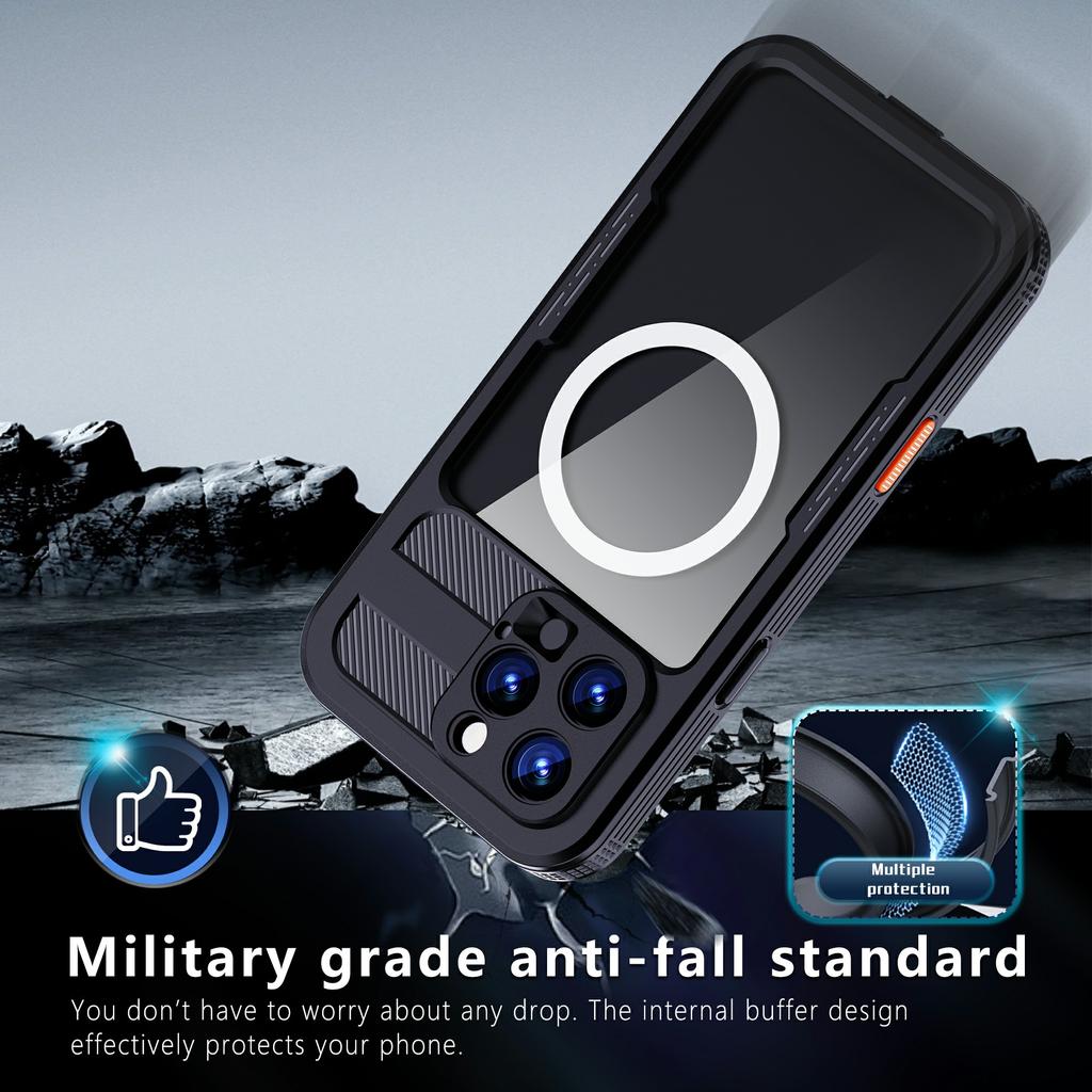 SHELLBOX Für iPhone 16 Pro Max Hülle Kompatibel mit MagSafe IP68 Wasserdicht Transparente Handyhülle