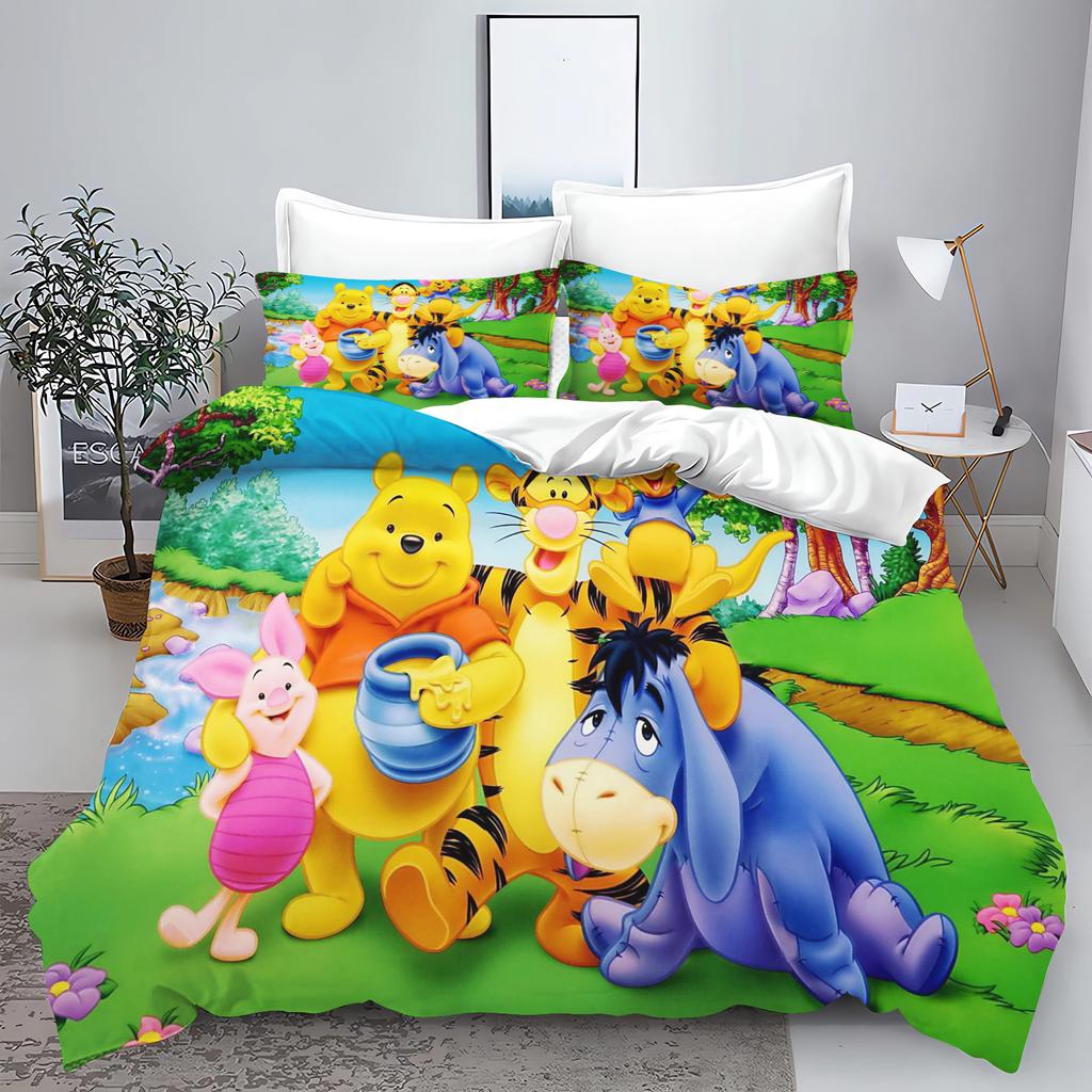 Winnie The Pooh Bedroom Bedding Set Duvet Cover Christmas Gifts Comforte Cartoon With Pillowcase Children's Suitable and Adults