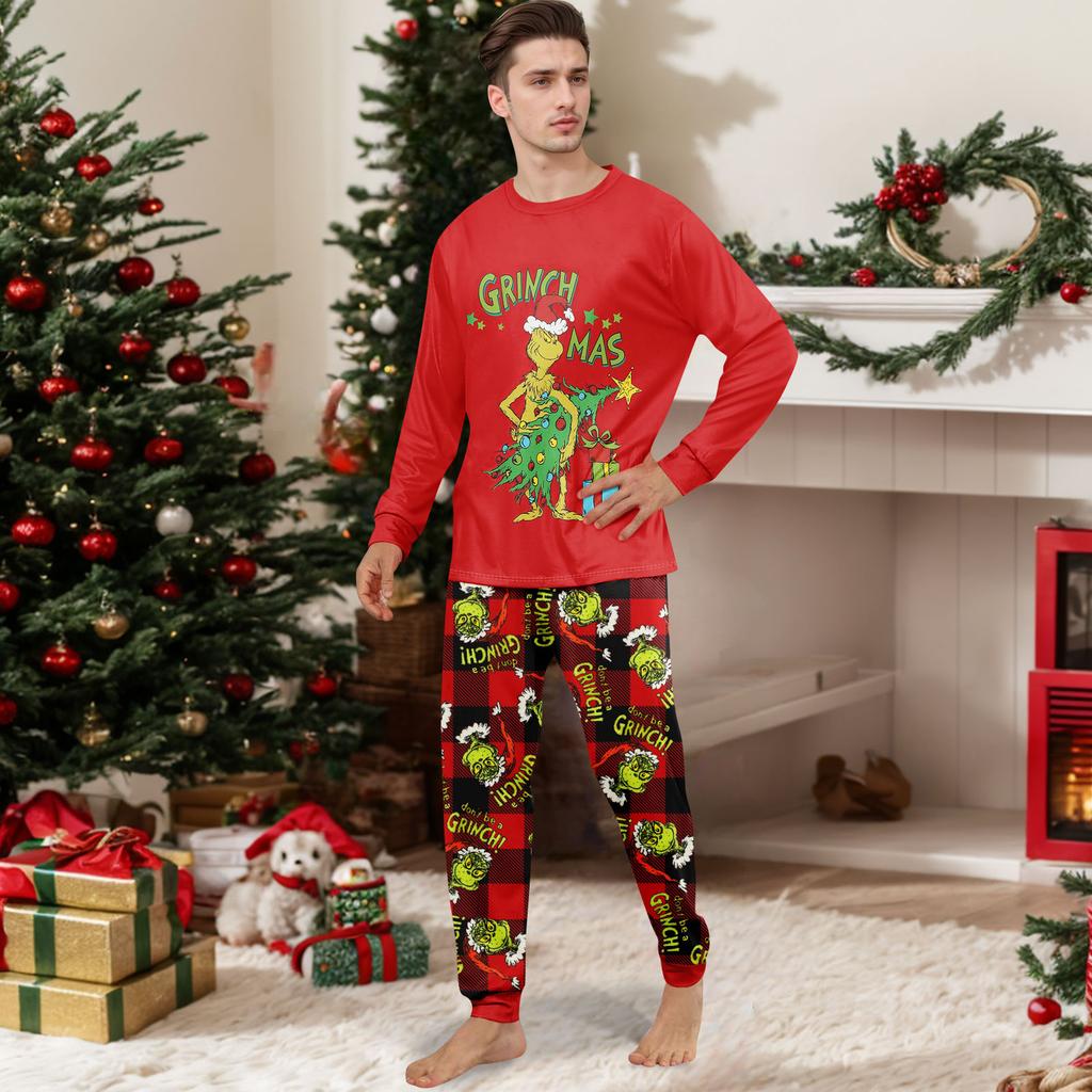 Print Cute Family Set Pajamas, Home Clothes, Family Set Long Sleeve Top Pants Set