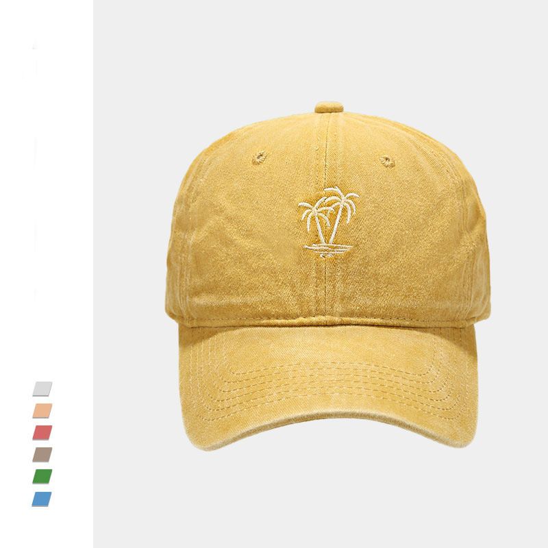 

New Arrival Retro Washed Embroidered Baseball Hat Stylish Easiest for Match Couple Soft Top Curved Brim Sun-Poof Peaked Cap Female Yellow