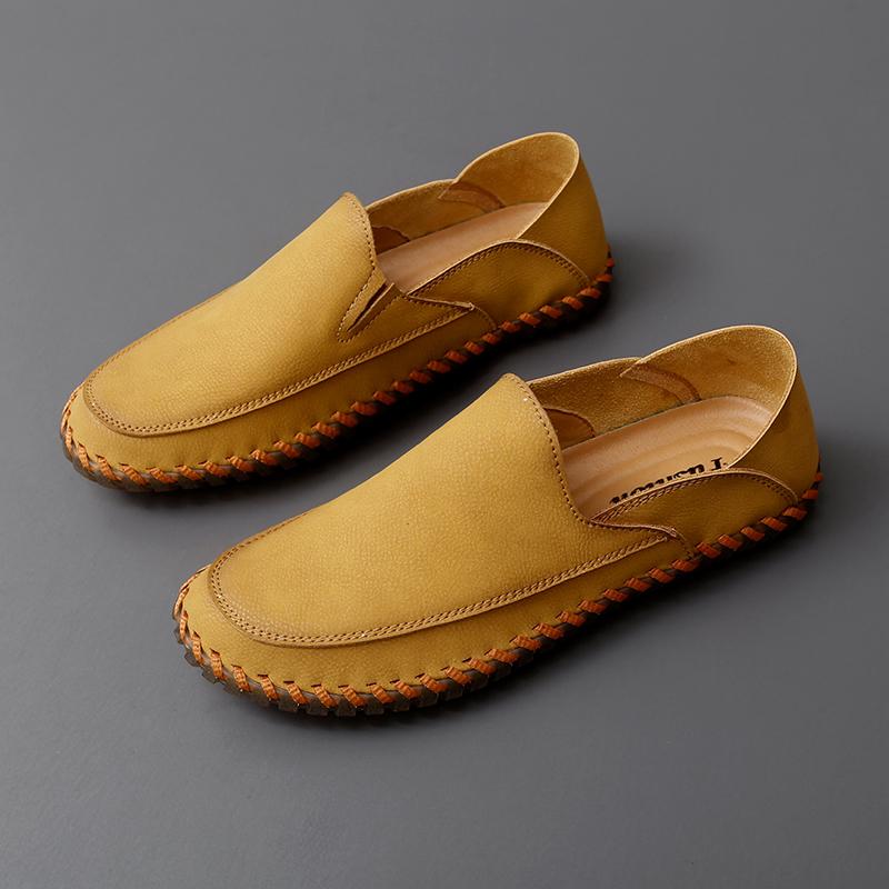 Fashion Brand Men's Comfortable Casual Handmade Sewn Shoes for Spring Men's Outdoor Breathable Soft Sole Anti Slip Driving Shoes