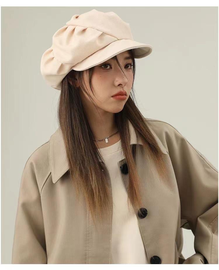 

Корейский плиссированный маленький восьмиугольный берет-облако: Стильная, универсальная женская шляпа художника для большего обхвата головы One Size