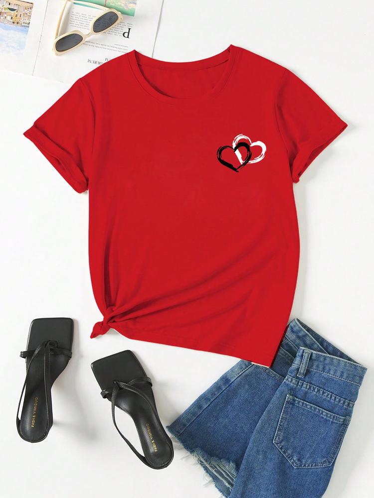 Fashionable Heartshaped Pattern Print Cotton Tshirt Forboth Unisex and Women Suitable for Summer Casual Wear and Minimalist Style