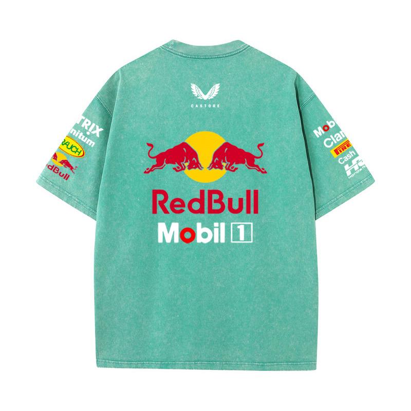 Summer F1 Racing Suit Red Bull Vestapan Team Uniform Short Sleeved Vintage Wash T-shirt Round Neck T-shirt