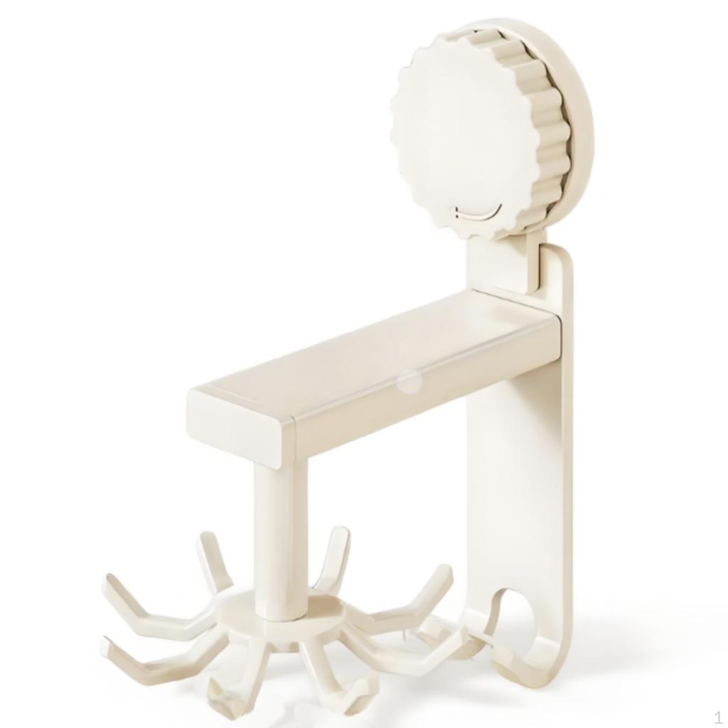 Suction Pad Kitchen Organizer Rack, Wall Mount, MultiFunctional Holder Cream White 6 Hooks