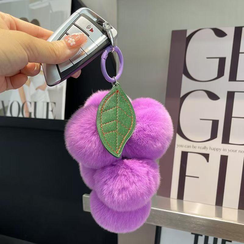 Fluffy Faux Rabbit Fur Cherry Keychain Cute Plush Pom Pom Key Ring For Backpack Purse Kawaii Soft Fruit Hangings For Women