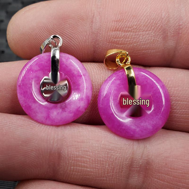Peach Blossom Jade Fu Pendant Necklace Gold Model - 18mm Diameter
