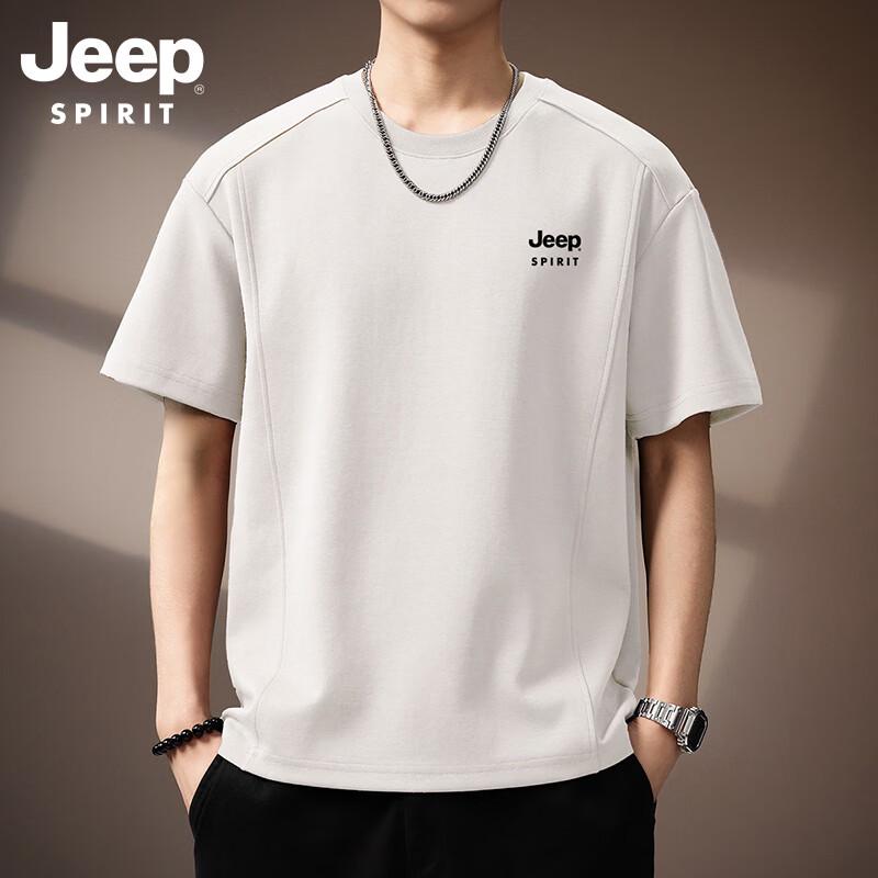 JEEP SPIRIT Men's Heavyweight Loose-Fit Round Neck T-Shirt