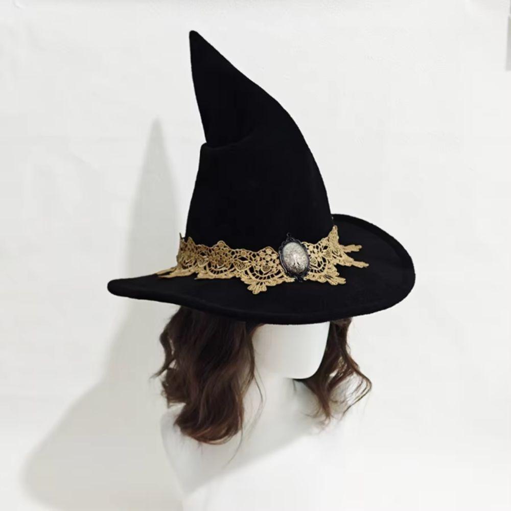 Tree Of Life Badge Wizard Hat Lace Trim Wizard Cap Vintage Halloween Hat Cosplay Party
