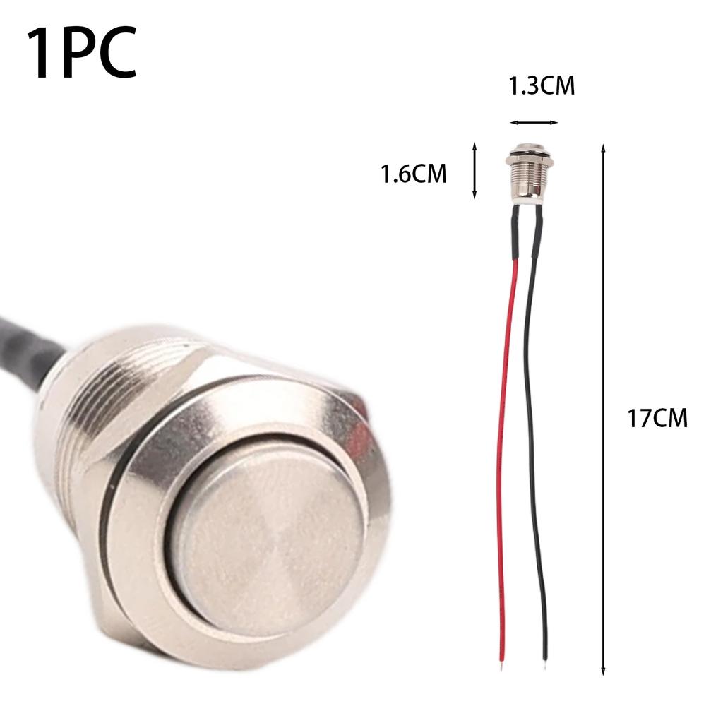 12mm Momentary Push Button Switch 12V Waterproof Power Pushbutton Small Round Chrome Stainless Metal 2pin N/O Switch Cable