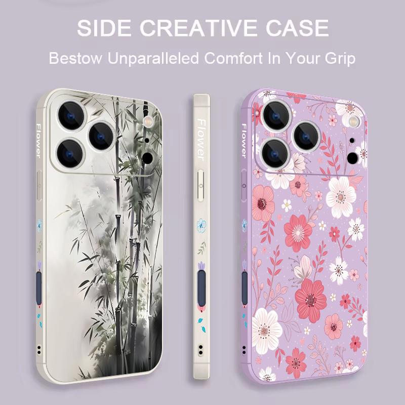 Colorful Flowers Pattern Lanyard Case For iPhone 17 Pro Max Funda iPhone 16 15 14 13 Pro Max 11 16E 17E Soft Silicone Cover