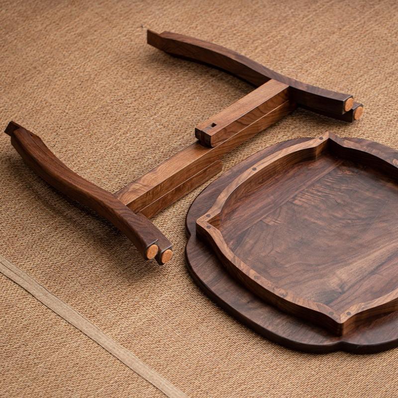 Walnut Wood Coffee Table Retro Folding Portable Circular Tea Table Small Luxury End Tables Home Living Room Desk Furnitures