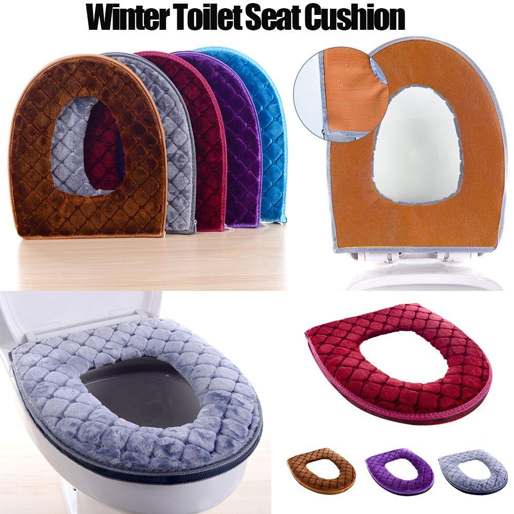 

Washable Warm Standard Bathroom Toilet Seat Cover Cushion Coral Velvet сірий