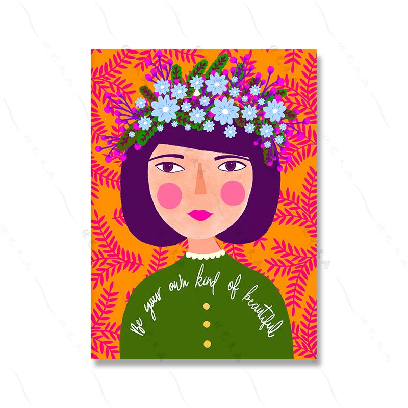 Colorful Boho Living Room Home Decor Positive Kind Girl Quote Poster Picture Wall Art Print Abstract Pink Flower Canvas Painting