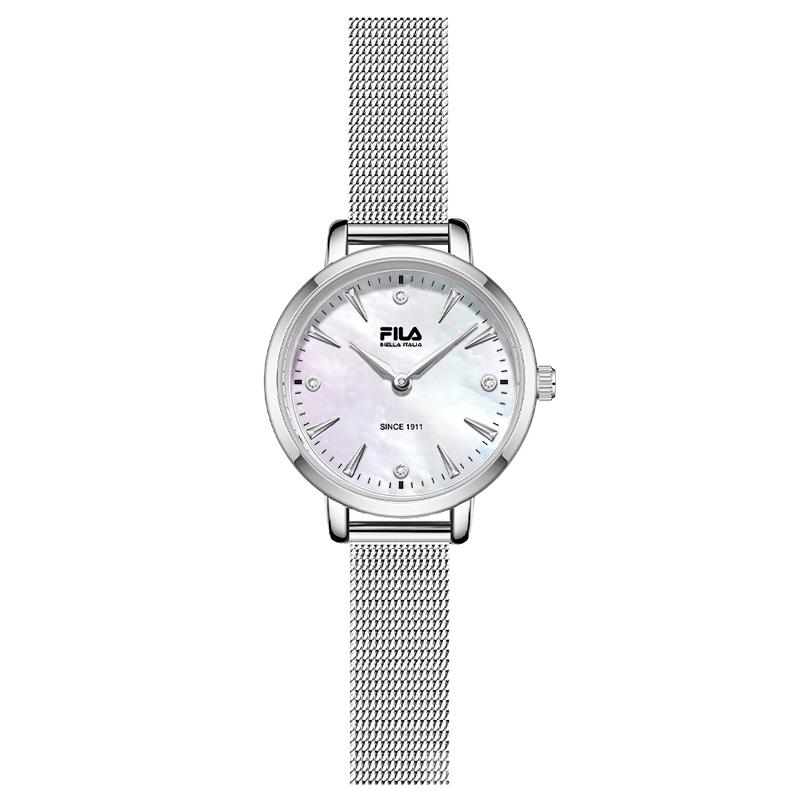 FILA White Moonlight Series Watch Quartz Movement Stainless Steel Strap Mother Of Pearl Dial Womens Light Luxury Niche Romantic Gift Box FLL38-6556 [Elegant Silver]6556-101