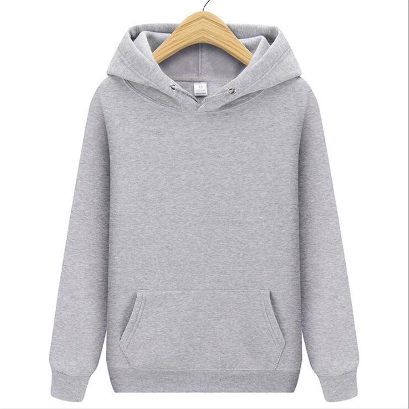 Men Unisex Solid Color Women Hoodie with Front Pocket for Spring and Autumn