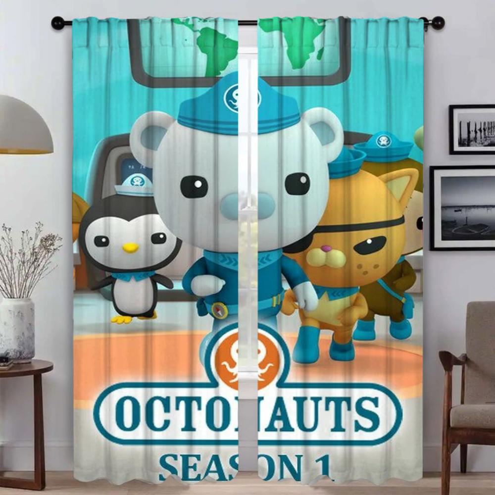 Kitchen Curtains 2 Pieces The Octonauts Shades Window Curtain for Room 2 Panel Home Interior Curtains Halloween Decoration Child