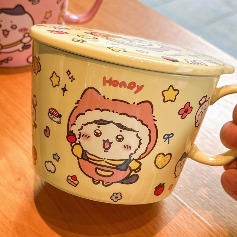 High-value and cute student large instant noodle cup Ceramic instant noodle bowl with lid Dormitory tableware Soup noodle ramen bowl