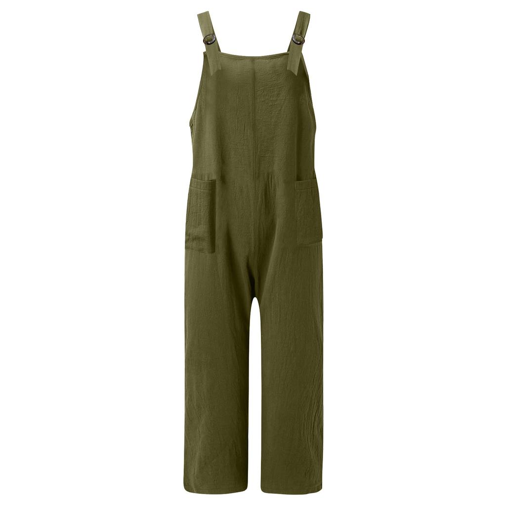 Damen-Overall aus Baumwolle und Leinen, gestreift, weites Bein, Cargohose, lässiger Overall