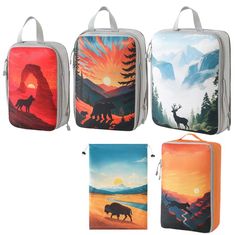 

5Pcs Tropical Printed Compressed Lightweight Travel Clothing Storage Bag Suit, Space-Saving Travel Necessities Accessories