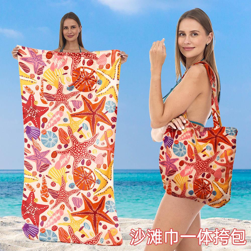 Damen 2-in-1 Faltbarer Strandtuch mit integrierter Tasche Multifunktionale Einzelschulter-Umhängetasche Für Schwimmen Wassersport