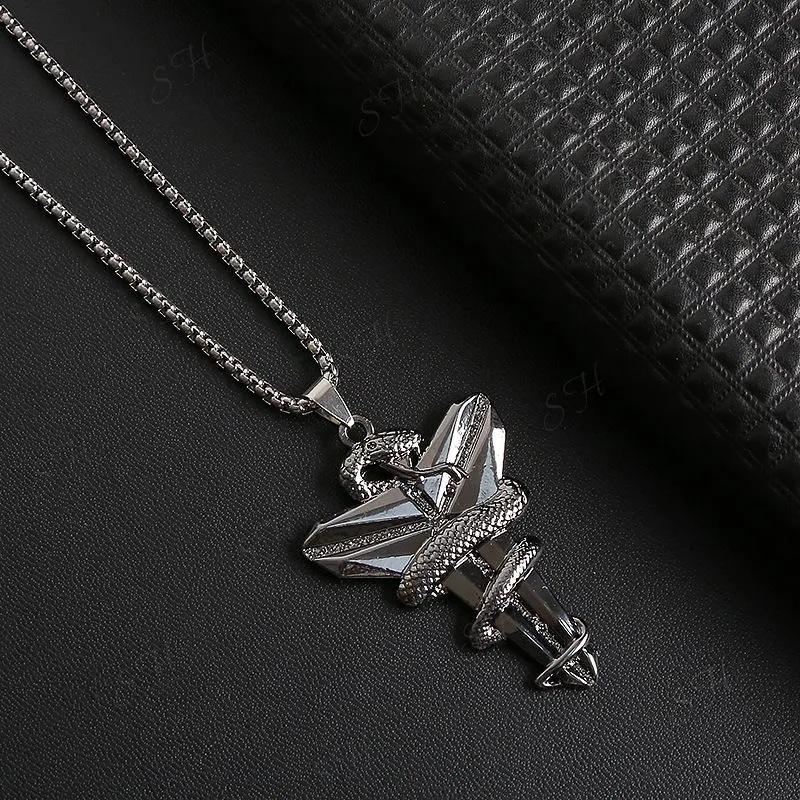 Halloween Gift Hip Hop Ins Style Titanium Steel Necklace Black Mamba Snake Pendant