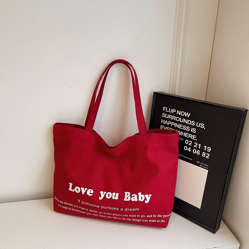 

2025 Весна Новая Корейская Ленивый Ветер Большая Вместимость Сумка через Плечо Холщовая Сумка Женская Студенческая Сумка-Тоут для Поездок на Работу Ручная Сумка красный