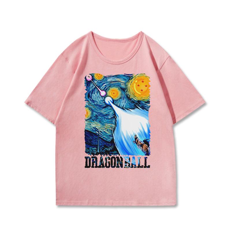 Dragon Ball Starry Sky Oil Painting Style Shortsleeved Super Fire Top Sense Popular Animation Clothes Summer Sports Leisure Top