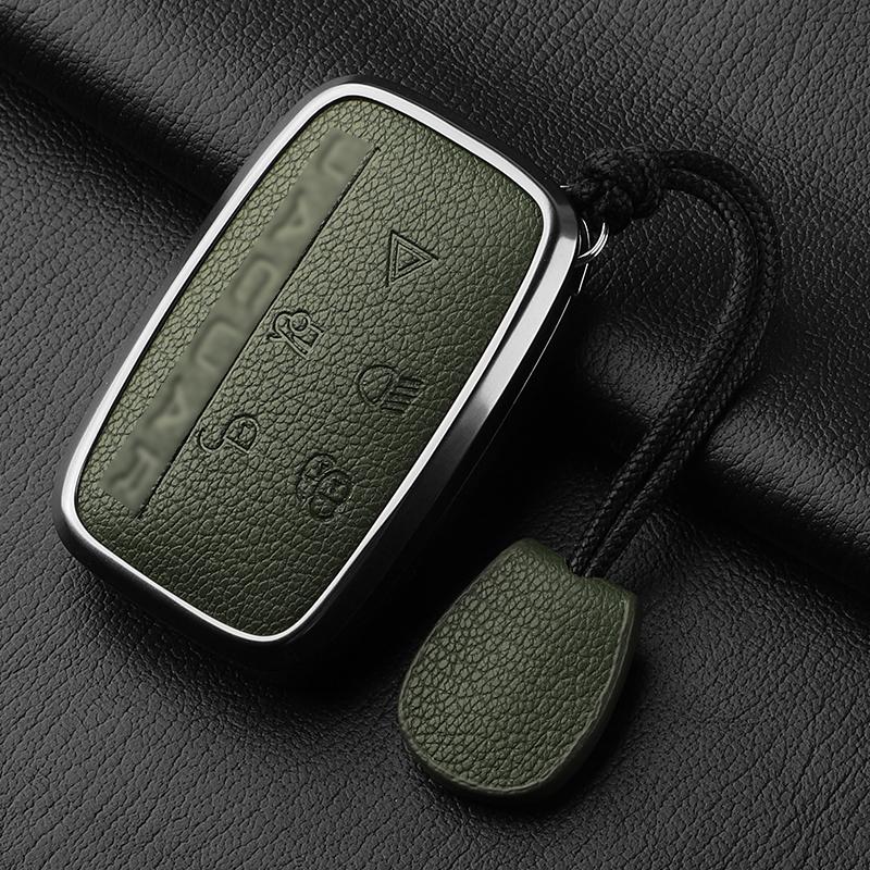 Aluminiumlegierung Ziegenleder Auto Schlüsselhülle Abdeckung für Jaguar JLR XF XJ XE XJL XFL I-PACE E-PACE F-Pace Auto Schlüsselhülle Schutz Fob