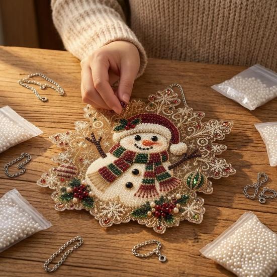 Funkelnde Schneeflocken Bastelprojekte Weihnachten Faux Perlen Malerei Sonnensammler Kunst-Set, Acryl Formbrett Perlen Bastelbedarf mit Spitzenrand, 3D