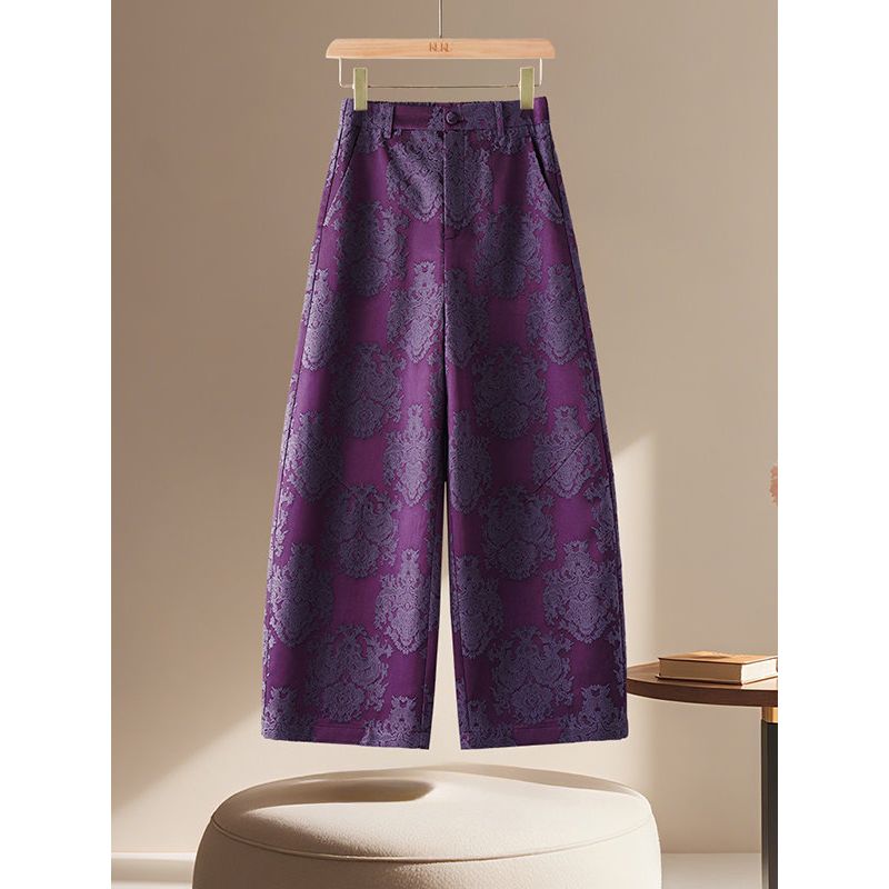 High-Waisted Satin Jacquard Wide-Leg Pants for Women, 2026 Summer New Fashion Loose Slimming Straight-Leg Cropped Casual Pants