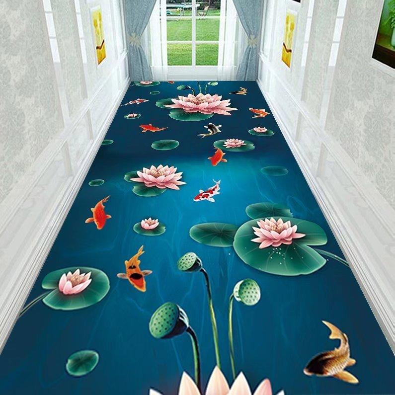 Runner Mat with Vibrant Koi Fish Design - 5mm Thick, Rectangular Shape for Hallway, Kitchen, Dining Room, Living Room, Entryway, Bedroom