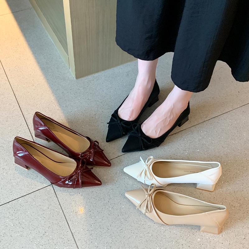 Elegant French Style Bow Pointed Toe Women's Evening Shoes