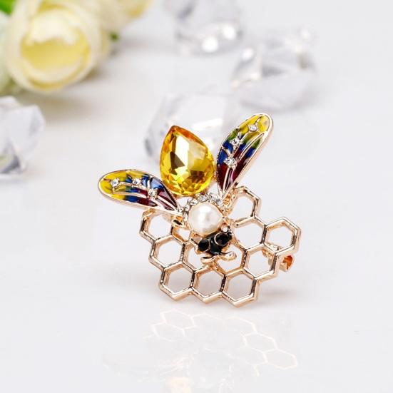 Bee Brooch Rhinestone Decor Bee Honeycomb Shape Colorful Hollow Out Anti-Rust Colorfast Collar