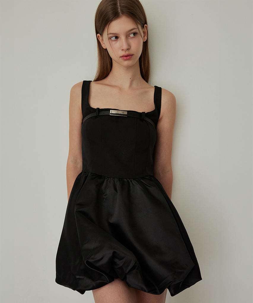 Hypernet Balloon Mini Dress Black